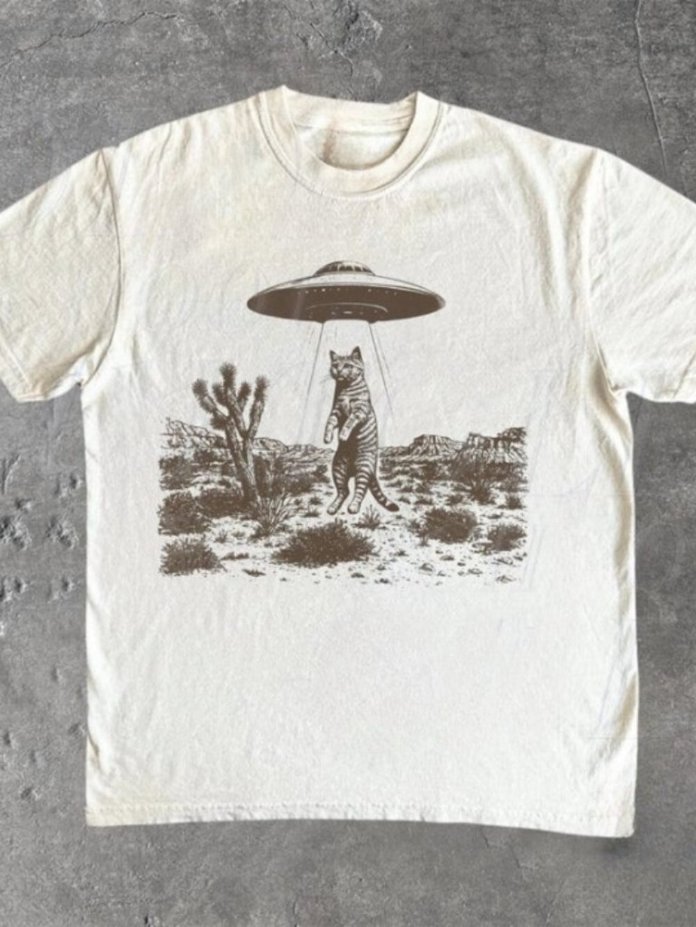 Vintage Alien Graphic Tee, Funny Space Cat Top